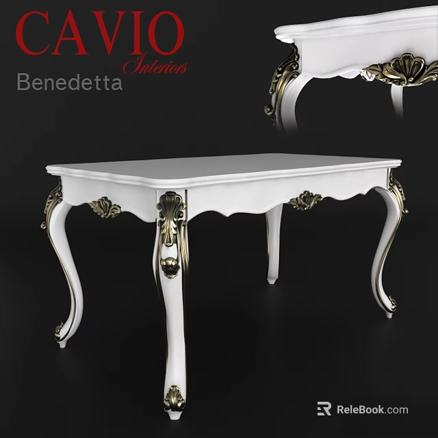 Elegant White Functional Table With Golden Accents And Intricate Carved Legs In European Design Style 3d model 