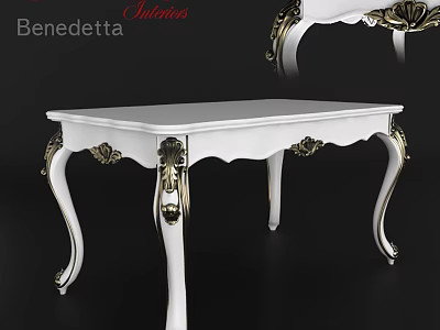 Elegant White Functional Table With Golden Accents And Intricate Carved Legs In European Design Style 3d model
