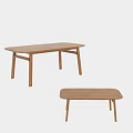 Natural Wood Dining Table With Simple Design And Matching Small Side Table 3d model