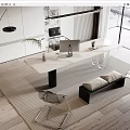 Modern Desk Interior With Laptop Metal Chair Rug And Large Window Light