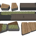 Modern Landscape Seating With Wooden Panels Gray Frames And Grass Elements 3d model