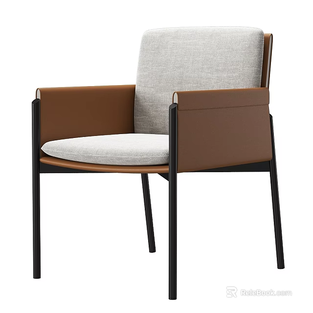 Modern Stool With Gray Fabric Cushion Backrest Brown Leather Side Panels And Black Metal Legs 3d model 