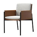 Modern Stool With Gray Fabric Cushion Backrest Brown Leather Side Panels And Black Metal Legs