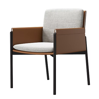Modern Stool With Gray Fabric Cushion Backrest Brown Leather Side Panels And Black Metal Legs 3d model