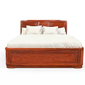 Solid Wood Double Bed With Headboard And Storage Drawers White Mattress 3d model