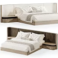 Modern Background Double Bed Design With Wooden Headboard White Bedding And Side Tables