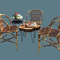 Outdoor Rattan Table Set For Patio With Chairs Flower Arrangement And Tableware