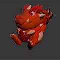 Red Dragon Plush Toy Cartoon Character With White Accents Horns Wings And Sitting Pose
