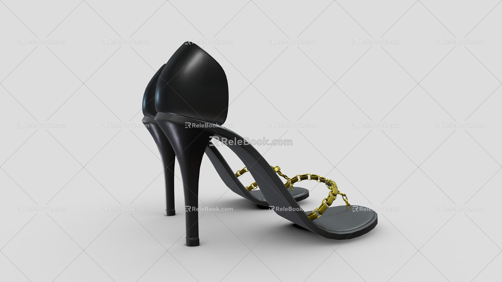 High Heel Shoes Women's Shoes Sandals Gold Strap Black Heels 3d model