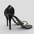 Black Stiletto High Heels With Gold Chain Straps And Slim Heel Design