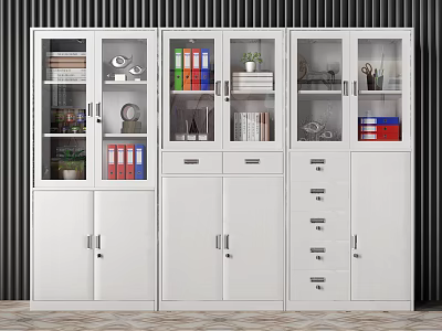 White Modular Bookcase With Glass Doors Books Files And Decorative Items 3d model