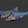 Blue Stuffed Shark With Open Mouth And White Teeth On Gray Background With Reflection 3d model