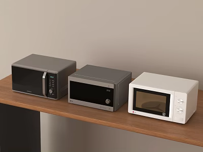 Modern Kitchen Microwave Ovens With Gray And White On Wooden Countertop 3d model
