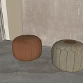 Two Round Pastel Pink And Ivory White Velvet Stools With Hexagonal Pattern In Modern Interior 3d model