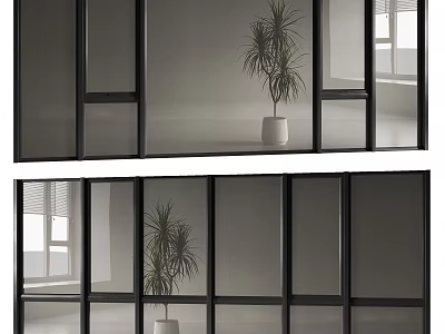 Modern Interior With Floor to Ceiling Windows Black Frames And Potted Plant 3d model