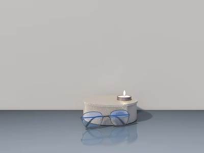 Light Gray Display Shelf With Blue Glasses And Lit Candle On Blue Countertop 3d model