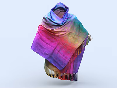 Colorful Rainbow Gradient Shawl with Fringes on Edges Soft Lightweight Fabric for Fashionable Look 3d model