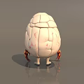 Cracked Egg Shaped Creature With Big Eyes Open Mouth Red Interior And Orange Limbs