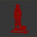 Firefighter Statue Wearing Uniform With Reflective Stripes And Yellow Fire Hose Reel On Base