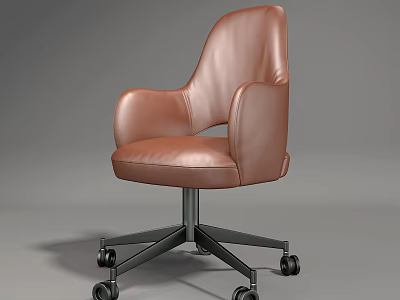 Brown Leather Office Chair With Ergonomic Design Black Metal Base And Wheels 3d model