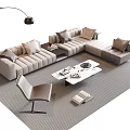 Modern L shaped Sofa and Coffee Table Set With Accent Chair Floor Lamp and Rug