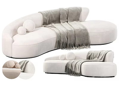 Irregular Shaped Cream Sofa with Gray Throw Blanket and Round Cushions for Modern Living Room 3d model