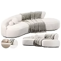 Irregular Shaped Cream Sofa with Gray Throw Blanket and Round Cushions for Modern Living Room