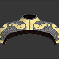 Ornate Metallic Decorative Object With Golden Scroll Patterns And Checkerboard Texture