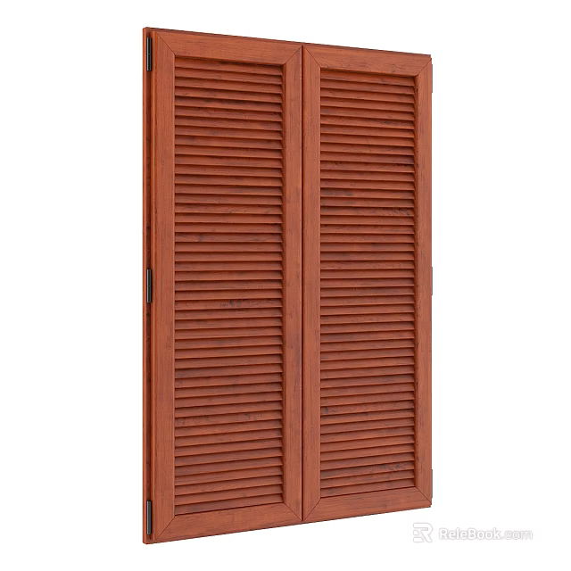 Double Brown Wooden Window Shutters with Traditional Design for Home Interior 3d model 