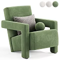 Beige Upholstered Single Sofa With Geometric Pattern Pillow And Decorative Ball