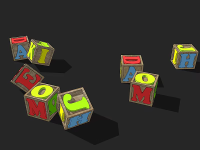 Colorful Alphabet Building Blocks For Kids Educational Play Toys On Black Background 3d model