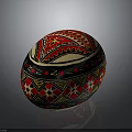 Traditional Decorative Painted Sphere With Red Black Geometric Patterns And Ornate Designs