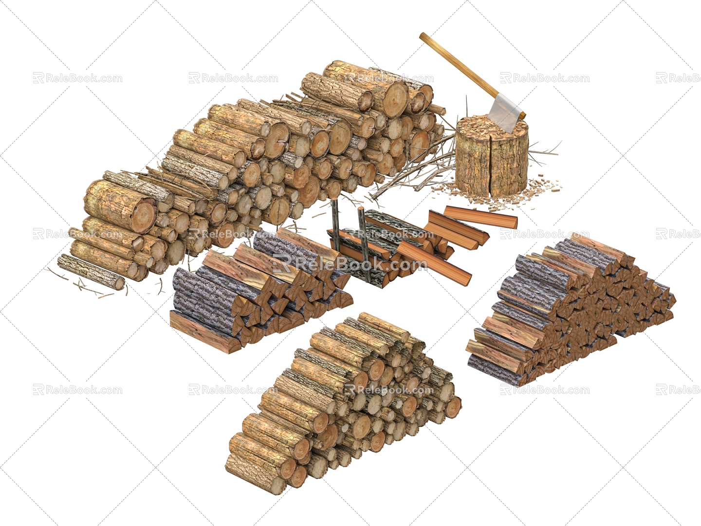 Wood Pile Bonfire Combination 3d model