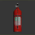 Two Red Fire Extinguishers With Silver Handles And Safety Labels On Black Surface