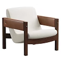 Beige Fabric Accent Chair With Brown Leather Armrests Dark Wood Frame And Color Options