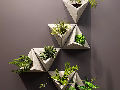 Modern Indoor Plant Combination With Wall Mounted Triangular Planters And Green Plants 3d model