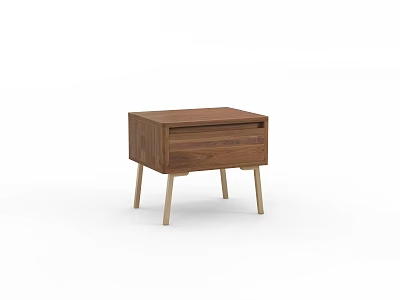 Modern Wooden Bedside Table With Single Drawer And Light Colored Legs 3d model