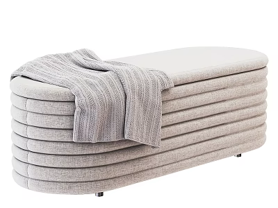 Light Gray Layered Ottoman With Soft Padded Surface And Striped Blanket 3d model