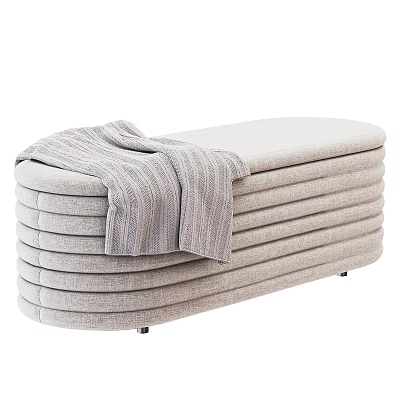 Light Gray Layered Ottoman With Soft Padded Surface And Striped Blanket 3d model