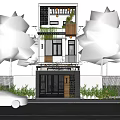 Modern Three Story Detached Villa Exterior With Wooden Accents Balcony Green Plants Large Trees