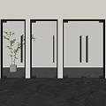 Modern Hinged Doors with Transparent Glass and Black Frames in Sleek Interior Design 3d model