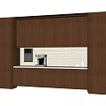 Modern Wooden Sideboard with Cabinets Marble Countertop Microwave and Coffee Maker