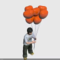 Little Boy Holding Bunch of Red Balloons in White Background