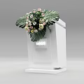 Sleek White Functional Desk With Decorative Flower Bouquet And Large Leaves