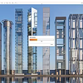 Modern Elevators Featuring Glass Exterior And Varied Architectural Designs Against Blue Sky