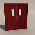 Crimson Wooden Double Doors With Glass Panels In Open Position For Interior