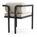 Modern Minimalist Dining Table Set With Black Frame And Upholstered Armrest Chairs 3d model