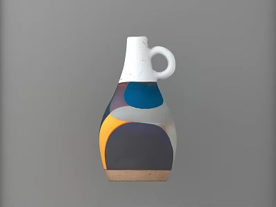 Modern Decorative Vase With White Spout Handle And Geometric Blue Orange Gray Patterns 3d model