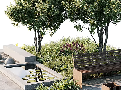 Park Square Green Plant Garden Landscape Green Plant Pile Square Park Bench Tree Pool 3d model