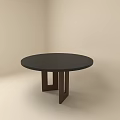 Round Black Dining Table With Brown Geometric Base In Minimalist Interior 3d model